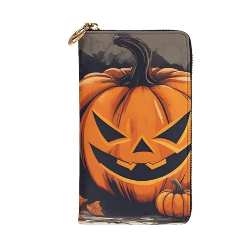 Pumpkin Halloween Prints Leather Long Clutch Wallet for Fashionable Girls and Women - Durable, Stylish, and Functional, Black, One Size2