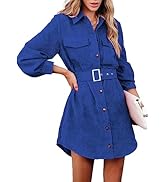 ARTFREE Women's Corduroy Button Down Dress Long Sleeve Lapel Belted Fall Winter Casual Jacket Shi...