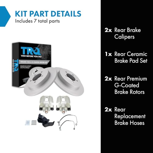Image of TRQ Rear Brake Pad and Rotor Set Ceramic G Coated Rotors Calipers Compatible with 2002-2005 Ford Explorer Mercury Mountaineer