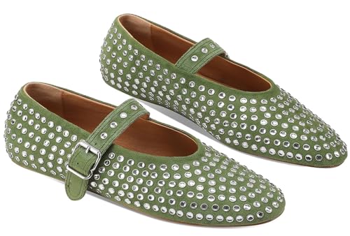Imagen de Comnulla Zapatos planos de ballet Mary Jane con diamantes de imitación para mujer