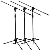 LyxPro Microphone Stand Boom Arm, Rotating Floor Podium Stage, Strong Foldable - 38.5 Inch - 66 Inch, Extends Arm to 29 3/8 Inch Comes With 3/8 Inch and 5/8 Inch - Mount Adapters TMS-1 (Pack of 3)