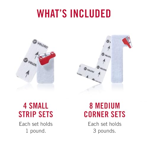 Image of VELCRO Brand Picture Hanging Strips | Variety Pack 4 Sets Strips and 8 Sets Corner Shapes | Damage Free Wall Hangers | Removable Decorate Without Damaging Your Walls