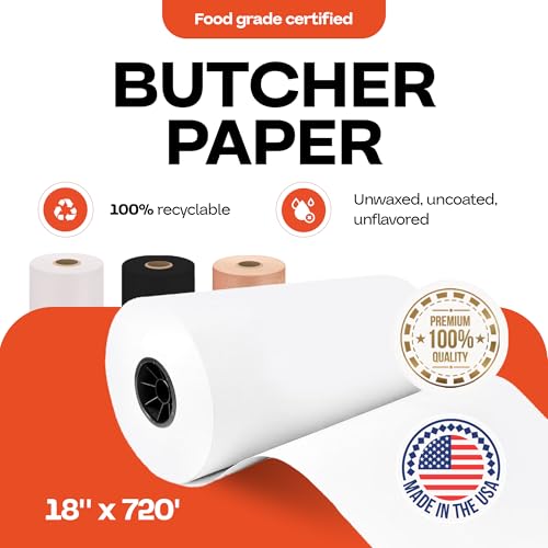 Image of White Butcher Paper Roll 18 inch x 8640 inch (720 feet) - USA-Made Natural Food-Grade Paper for Cooking Meat and Fish - Unwaxed Material for Smoker, BBQ & Grilling by IDL Packaging
