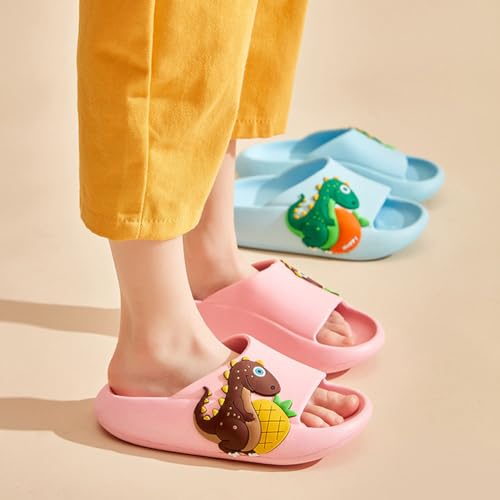Memory Foam Slipper Cartoon Dinosaur Girls Children Sandals Shoes Boys Toddler Slide Cute Summer Shoes(Big Kid 2.5-3.5(215mm), Pink)2