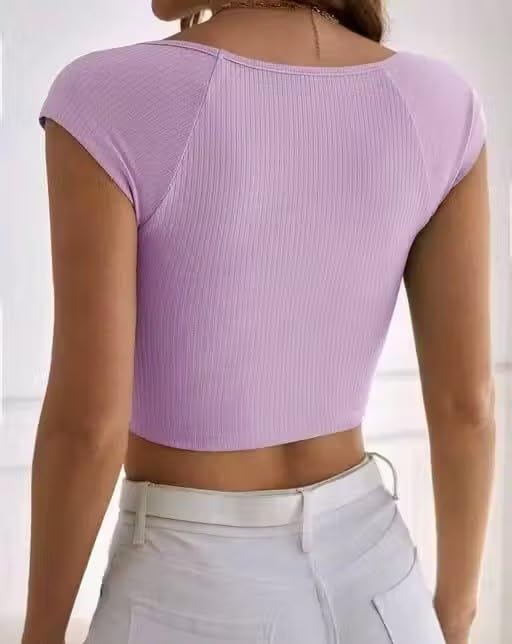 Image of Square Neck Sleeveless Unique Crop Top for Women - Lycra, Solid Design, Comfortable Fit, Stylish Summers
