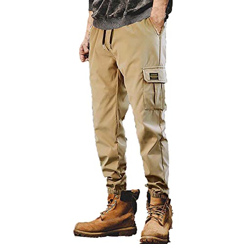 Cargo Pants for Men Elastic Waist Stretch Tactical Pants Workout Lightweight Casual Athletic Trousers with Pockets