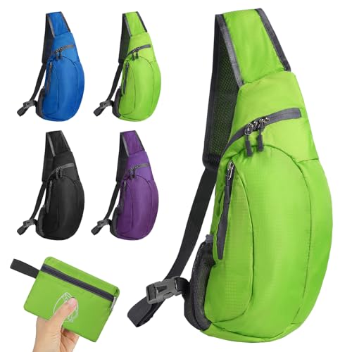 Foldable Sling Bag Small Sling Bag Lightweight Crossbody Backpack for Men One Strap Shoulder Chest Bag Sling Rucksack Bag for Hiking Cycling Travelling Outdoor (Green)