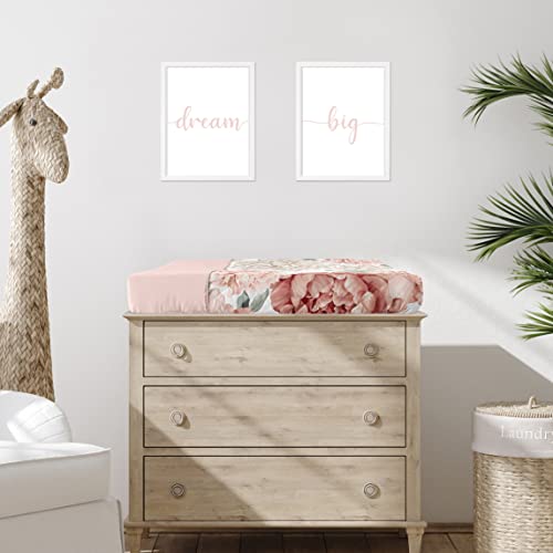 Image of Sweet Jojo Designs Blush Pink Boho Shabby Chic Floral Girl Baby Changing Pad Cover - Infant Newborn Diaper Table Change Mat Sheet - Off White Bohemian Vintage Watercolor Flower Elegant Dusty Rose
