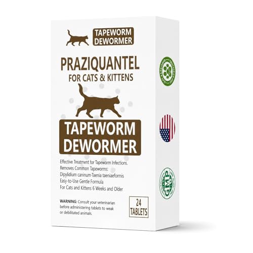 Cat Tapeworm Dewormer, Praziquantel Tablets Dewormer for Cats, Oral Treatment for Tapeworm, Roundworm & Hookworm, 24 Tablets