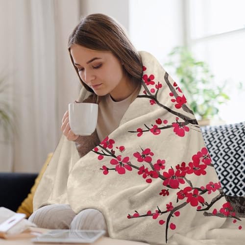 Couverture en microfibre pour canapé et lit, plaid extra large flanelle fleurs de cerisier - 8