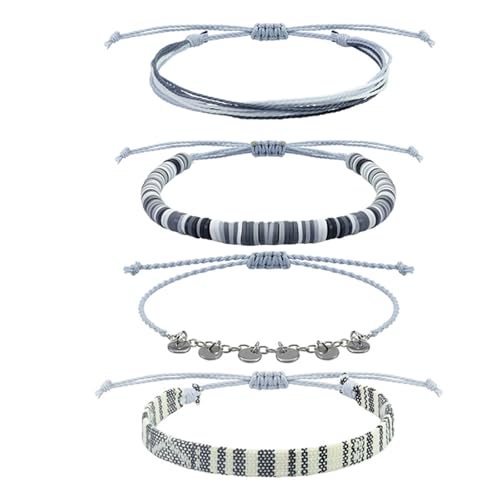 PINCHUAN Beach Summer Ankle Bracelet for Women Handmade Braided Adjustable String Anklets Waterproof Surfer Bracelet String Rope Ankle Bracelets Jewelry-Gray25