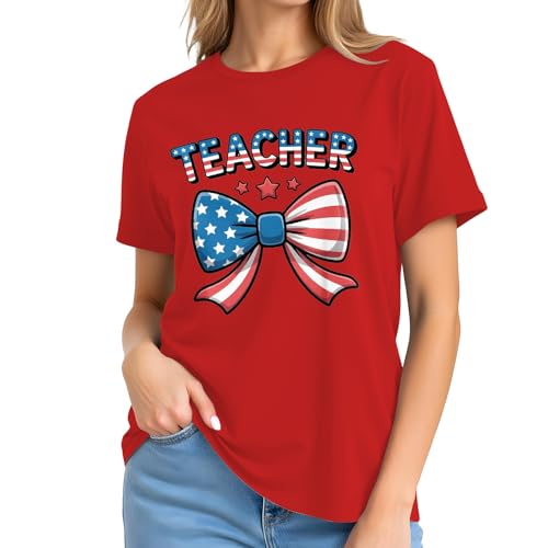 Image of 4th of July Bow Tank Top Women-Vintage American Bow Sleeveless Shirt USA Flag Tee Top Patriotic Tank Top