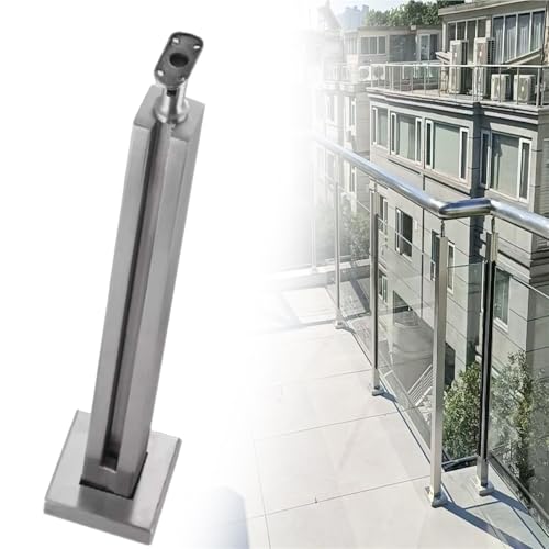 Square Stainless Steel Railing Column, Black Gold Silver Gold Silver Railing Post Kit with Slots &amp; Base, Adjustable Spindles Stair Parapet Post Kit Indoor(C-Edge,Height 48in/120cm)