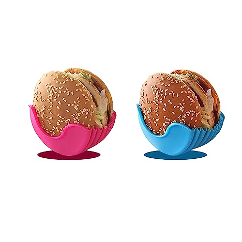 Burgerhalter aus Silikon, wiederverwendbar, einziehbar, Hamburger, Käse, Pommes Frites für Auto, Zuhause, Party, zufällige Farben, 2 Stück
