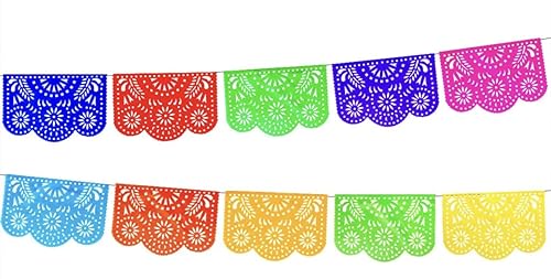 SUNT Mexican Papel Picado Style Plastic Binding ""Floral Flash"" Design for Parties and Events of All Occasion | Plastic | Set of 5 Strips