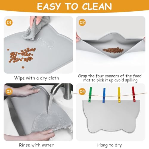 vsshe Napfunterlage für Kleine Hunde und Katze, 44 x 25 cm Napfunterlage Silikon wasserdichte und rutschfeste Silikon Fressnapf Unterlage Unterlage für Katzennapf Futtermatten (Grau)