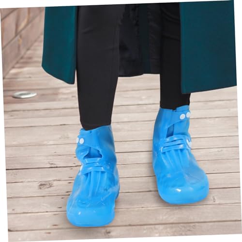 1 par de fundas impermeables para calzado de PVC, diseño alto, para uso exterior, protección contra lluvia y barro, color azul miniatura 3