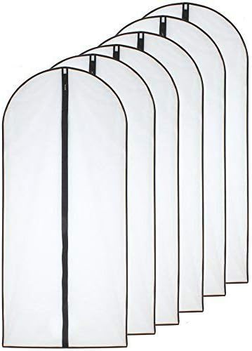 Moth Proof Garment Bags 24'' x 60'' (Pack of 6) Black Side Breathable Clear Full Zipper Bags for The Much Longer Evening Dress Clothes.