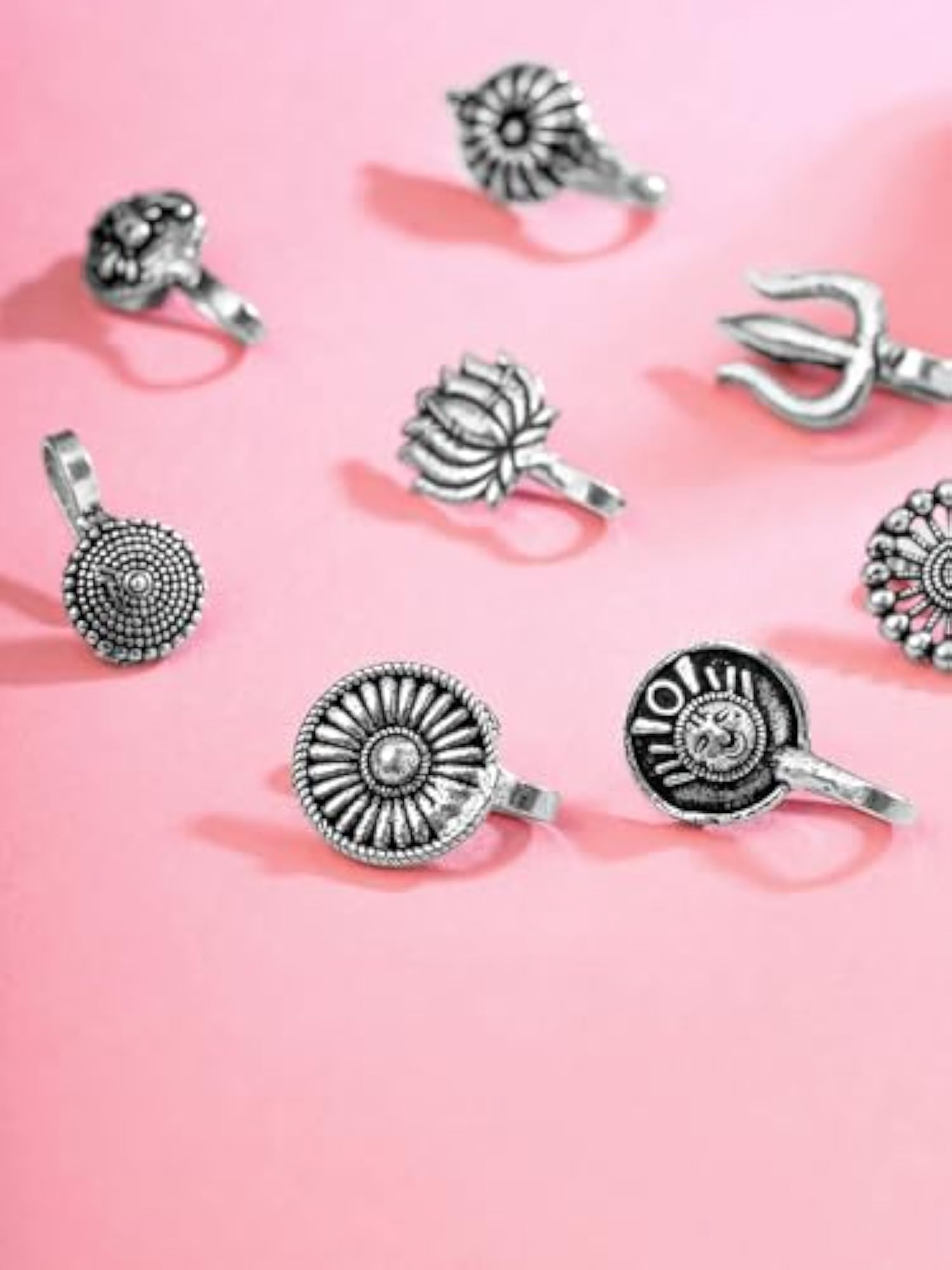 Classic Non-Piercing Nose Ring Combo Set, Oxidized Design