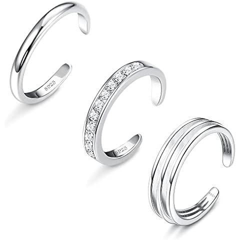 Sllaiss 3Pcs Adjustable Sterling Silver Toe Rings Cover