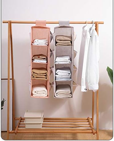 Ovyuzhen Hanging Storage with 3 and 4 ShelvesSet of 2 Wardrobe Closet Organiser with Side Pockets for Clothes Shirts Shoes Trousers Towels Accessories- Grey