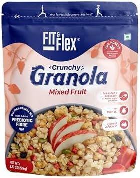 FIT & FLEX Baked Granola Mixed Fruit Oat Rich Cereal With Real Freeze Dried Fruits Ready To Eat Healthy Breakfast Food Cholesterol Free With Immunity Boosters As Seen On Shark Tank India 275 Gm