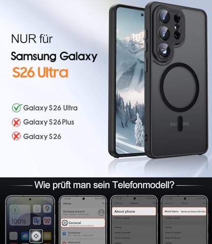 JAME für Samsung Galaxy S26 Ultra Hülle mit 2 Schutzfolie & Vollständiger Kameraschutz Kompatibel mit MagSafe,Stoßfest Kratzfest Transluzente Matt Handyhülle für Samsung S26 Ultra, Schwarz