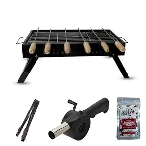 Amazon Brand - Umi Grill Porter Briefcase BBQ for Home & Outdoor | Portable, Easy Assembly, Efficient Heat & Smoke | Includes 6 Skewers, Tong, & Spice Pack (Black)