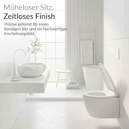 TOREOKO Toilettendeckel O-Form Weiß 45,5x38cm, WC Sitz Oval mit Verstellbaren Scharnieren, Klodeckel Schnellverschluss Demontage, Klobrille Toilettensitz Universal für Standard Toiletten
