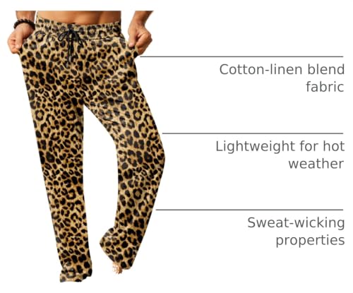Image of iWoo Linen Pants Men Casual 2025 Summer Beach Elastic Drawstring Waist Yoga Pants Travel Baggy Work Pant Pajama