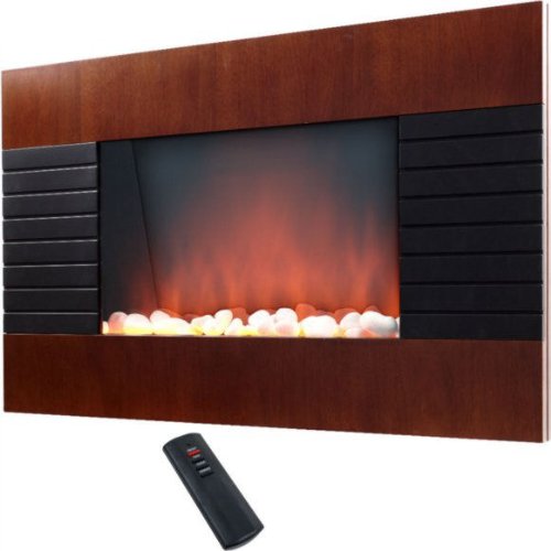 ProLectrix Wall Mountable Electric Fireplace w/ Mahogany Wood Finish
