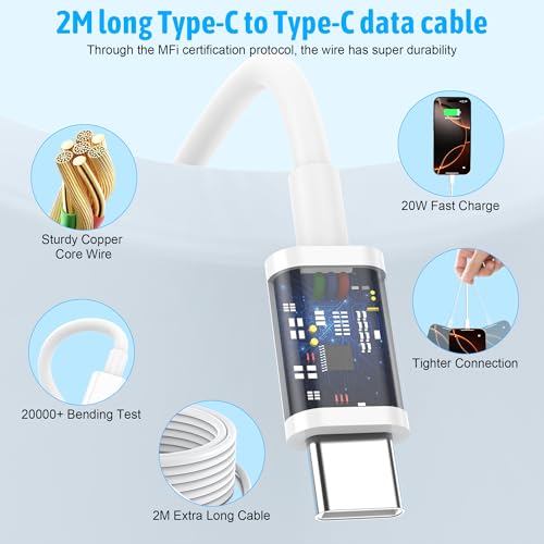 for iPhone 15 16 17 Charger, 2 Pack USB C Charger Plug PD 20W with 2M/ 6.6FT USBC to C Cable Apple Fast Charging for iPhone 17 16 15/ Plus/Pro/Pro Max/Air, for iPad Pro/Air/Mini - Image 6