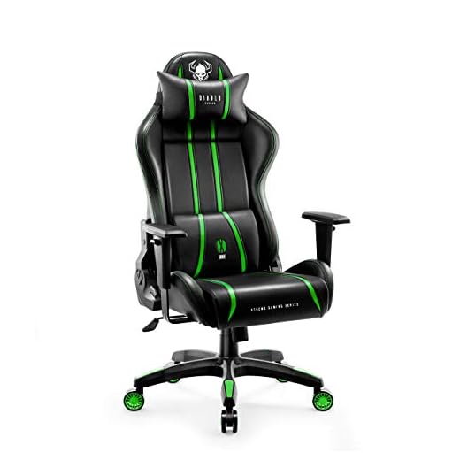 Diablo X-One 2.0 Silla Gaming Gamer Oficina Sillon de Ordenador Reposabrazos Ajustables Cuello/Cojín Lumbar Diseño Ergonómico Verde Normal (L)