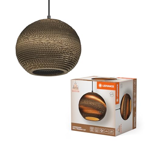 LEDVANCE Decor Cardboard Ball marron en carton ondulé, légère, E27, diamètre 260 mm, abat-jour en matériau recyclé, durabgrâce à une source lumineuse...