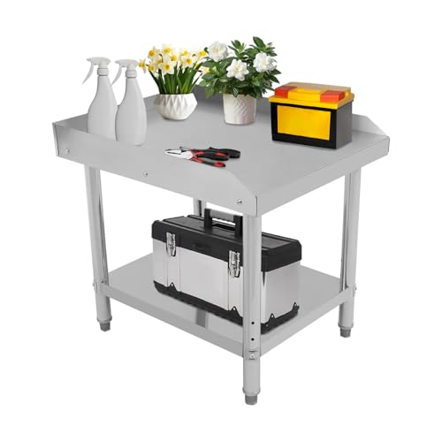 mignonnememe Stainless Steel Work Table Commercial Kitchen Prep Table Adjustable Island Table with Undershelf for Restaurant Home Hotel (24 * 30 * 26in)