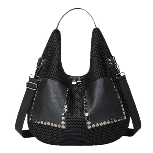 Mesh Bag for Women Punk Rivet Studded Purse Large Retro Shoulder Bags Hobo Tote Handbags Multi Pockets Summer 2025