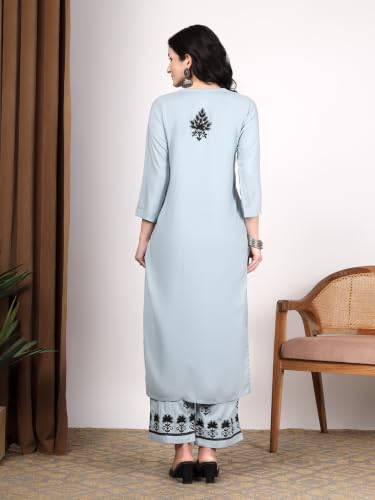 Image of Women Brown Ethnic Motifs Embroidered Lucknowi Chikankari Kurta & Palazzo Sets