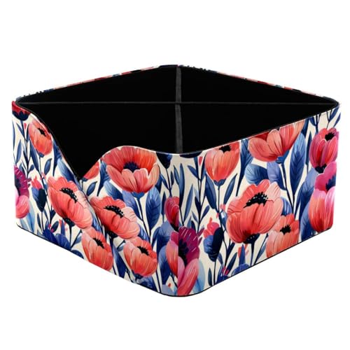 Porte-stylo rectangulaire durable à fleurs rouges contre bazar - 2
