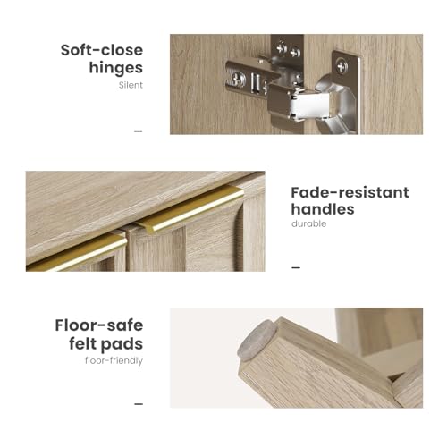 COLAMY Fluted Sideboard Cabinet with Storage – Solid Wood Buffet for Dining Room, Credenza Console with Adjustable Shelves, Walnut Finish, Mid Century Modern Style,Oak White - Image 6