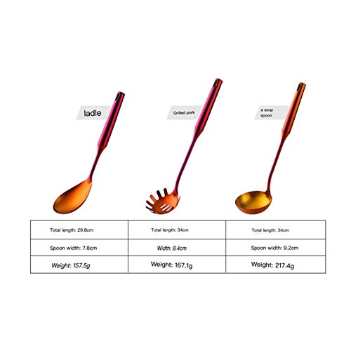 Juego de Utensilios de Cocina de Acero Inoxidable Cuchara para Sopa Dorada Pala ranurada Utensilios de Cocina Espátula Colador Cucharón para Servir Pasta，Colorful