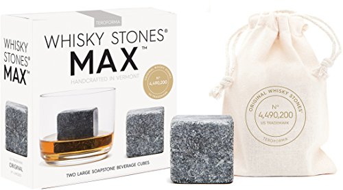 Original Whisky Stones MAX By Teroforma â€“ Handcrafted Natural Large Soapstone Beverage Chilling Cubes (Set of 2)