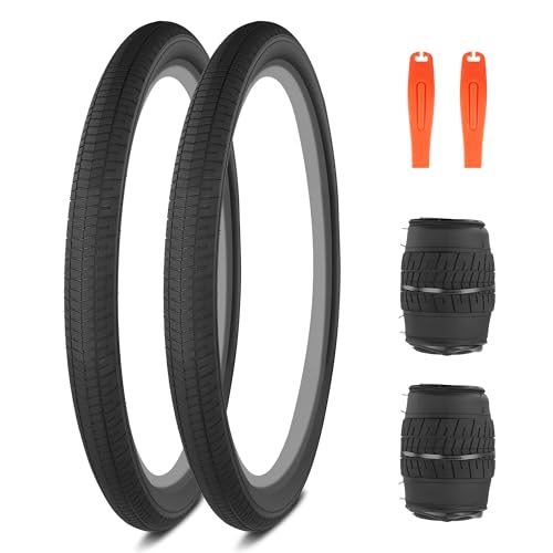 FOMAS Bike Tire Anti-Slip Tire 29 x 2.4 inch Foldable Replacement All Terrain with Inner Tube Levers for BMX Mountain Cruiser Bicycle (Black 2 Pack 29 x 2.4 inch)