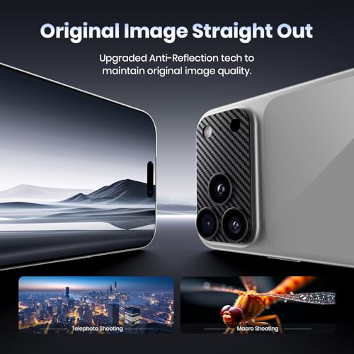 Image of Hoerrye for iPhone 17 Pro Max Camera Lens Protector - [12FT Shatterproof Military Grade] [Strong Adsorption] Metal 9H+ Tempered Glass Camera Screen Full Cover Case Friendly,Carbon Fiber