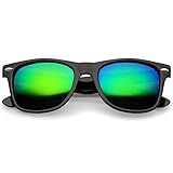 zeroUV - Retro Colored Mirror Polarized Lens Square Horn Rimmed Sunglasses 55mm (Black/Green Mirror)