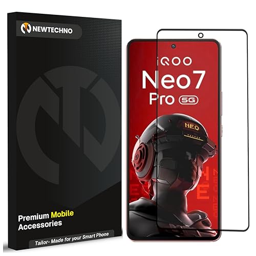 Image of newtechno Edge to Edge Tempered Glass For Iqoo Neo 7 Pro 5G, Iqoo Neo 7 5G, Iqoo 11 5G and Iqoo 9T 5G (6.78 Inch) With Easy Self Installation Kit For Smartphone (Black)