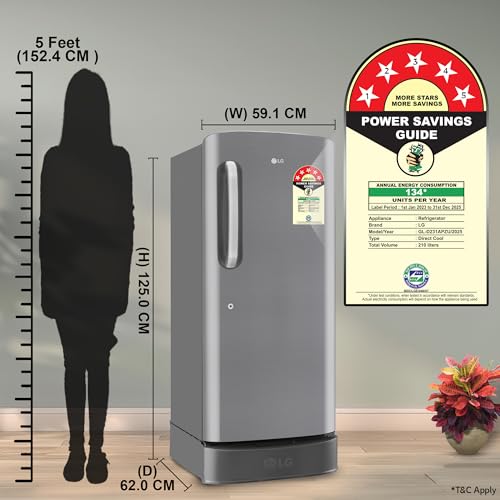 Image of LG 210 L, 5 Star, Smart Inverter Compressor, Direct Cool Single Door Refrigerator (GL-D231APZU, Shiny Steel, Base stand with drawer & Moist 'N' Fresh)