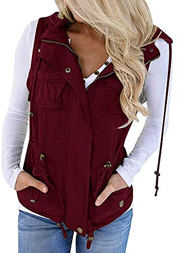 Hestenve Womens Military Sleeveless Vest Anorak Drawstring Lightweight Jacket