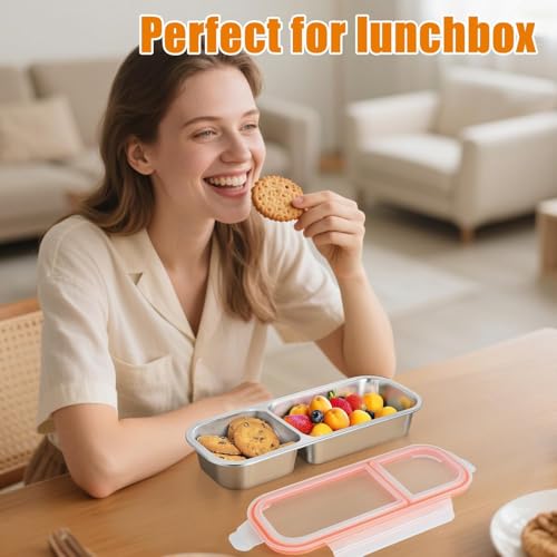 Image of Reusable Stainless Steel Snack Containers with Lids, Double /2 Compartment Stainless Steel Snackle Box Container for Adults, Divided Snack Food Storage Containers for School, Travel (2 Compartment)