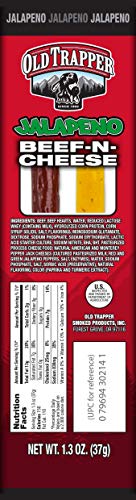 Image of Old Trapper Beef-N-Cheese, Jalapeno Flavor, 1.3-Ounce Individual Package, Spicy and Savory Beef Stick and American Cheese Snack Pack, Great Snack for Lunch Boxes or Between Meals (Pack of 14)
