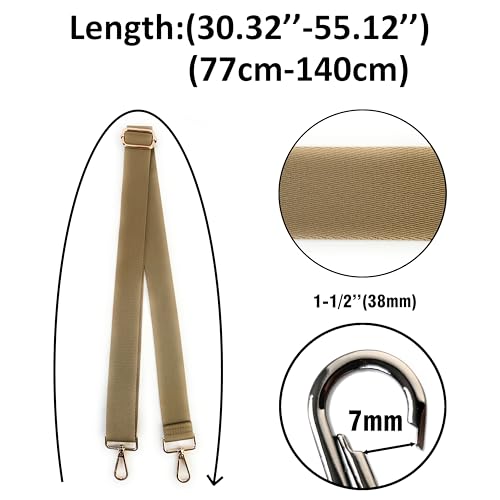 Image of Khaki Purse Strap with Light Gold Hardware 1-1 /2 Inch Wide Solid Color Replacement Crossbody Guitar Style Shoulder Strap for Handbags Totes
